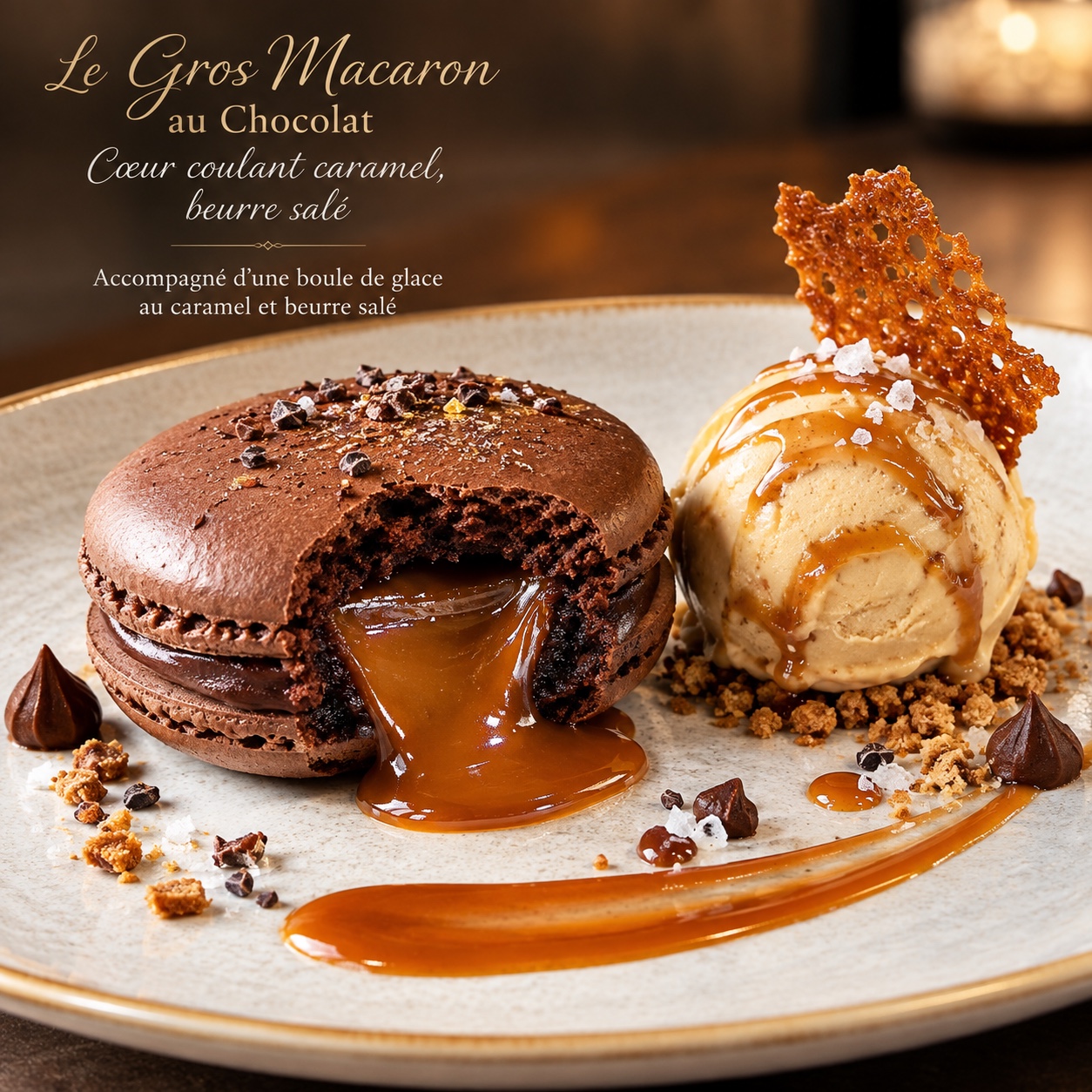 Gros macaron chocolat et caramel au beurre salé